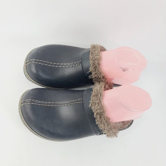 Crocs Women's Black Brown Cobbler EVA Faux Fur Lined Slip-On Heel Mules Size 6 - Picture 3 of 6